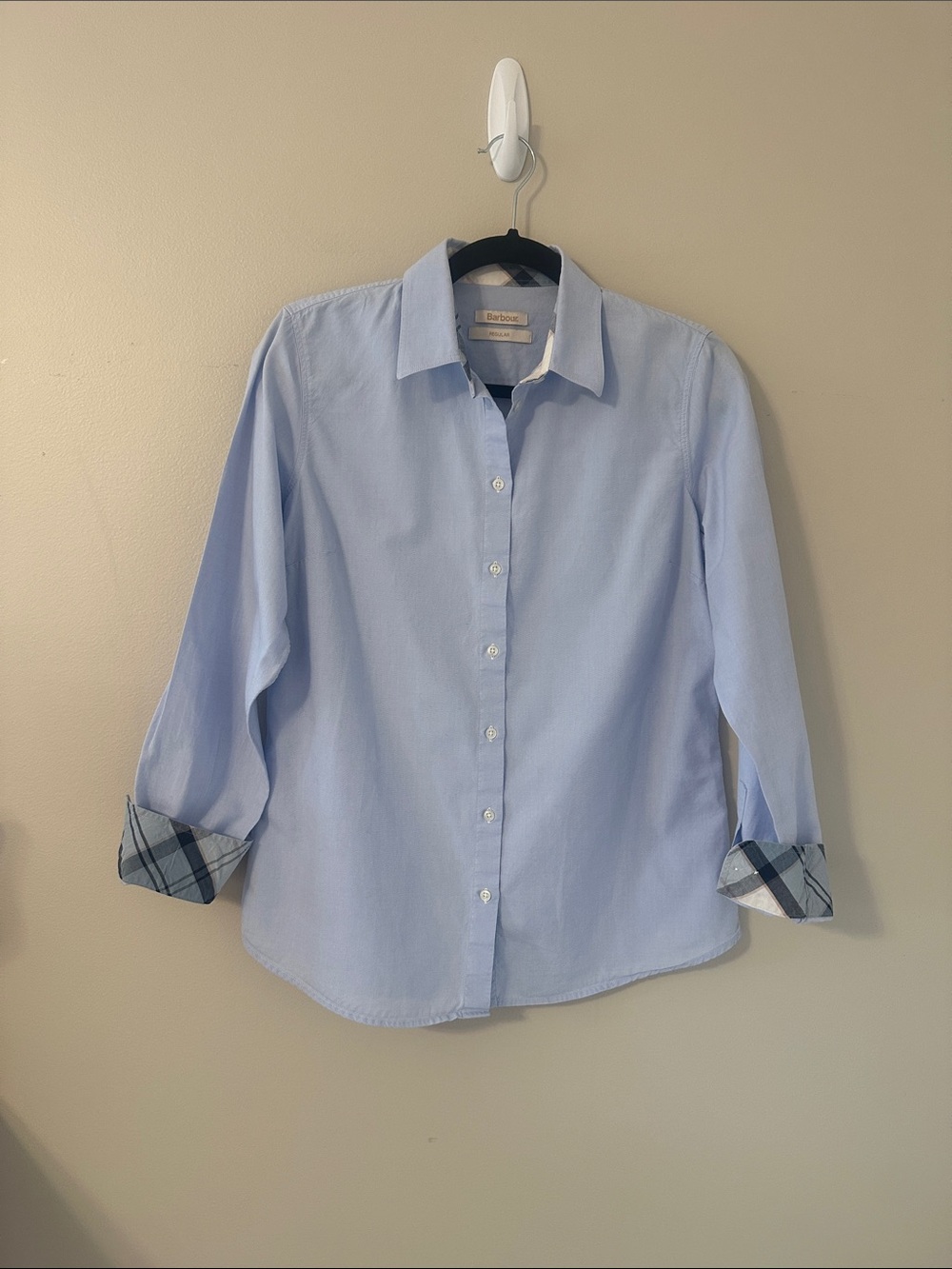Barbour Women’s Portsdown Oxford Long Sleeve Button Down Shirt Plaid Cuffs Sz 8